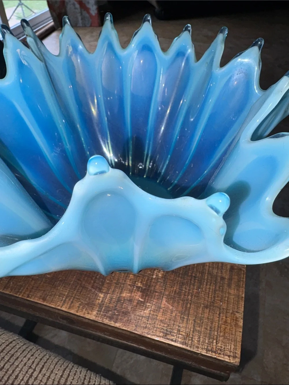 Vintage Stunning Fostaria Art Glass Blue Aqua Decorative Bowl - Home Accents